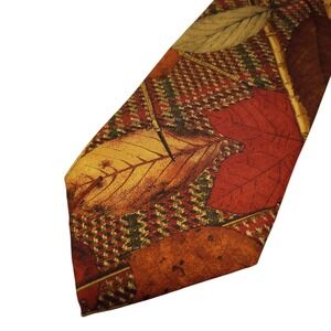 Structure Mens Silk Tie Italian Fabric Autumn Leaves Houndstooth Architectural